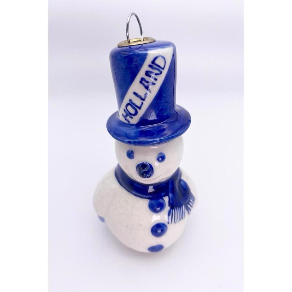 Vintage Christmas Ornament Blue Delft Holland Snowman Porcelain Figurine Holiday